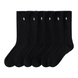 Image of POLO RALPH LAUREN Men s Classic Sport Solid Socks 6 Pair Pack - Cushioned Cotton Comfort  Black  6-12.5
