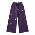 thumbnail image 5 of UACY Girls Floral Print Sweatpants Fall Casual Cute Soft Fleece Wide Leg Joggers Teen Fashion Baggy Straight Track Pants, 5 of 6