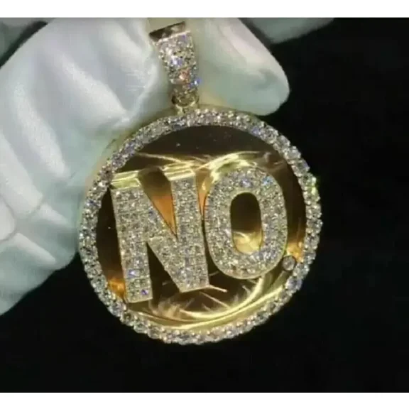 2Ct Round Lab Created Diamond "Custom Logo Name Pendant 14K Yellow Gold Plated