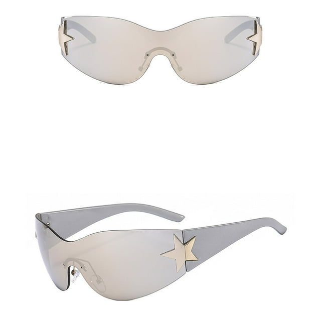 Lunettes de Soleil Enveloppantes Mode Hommes Femmes Étoile Cyclisme Sans Monture Futuristes