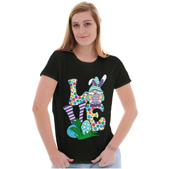 Easter Bunny Gnome Love Egg Hunt Womens Slim Fit Graphic Tee Brisco Brands S