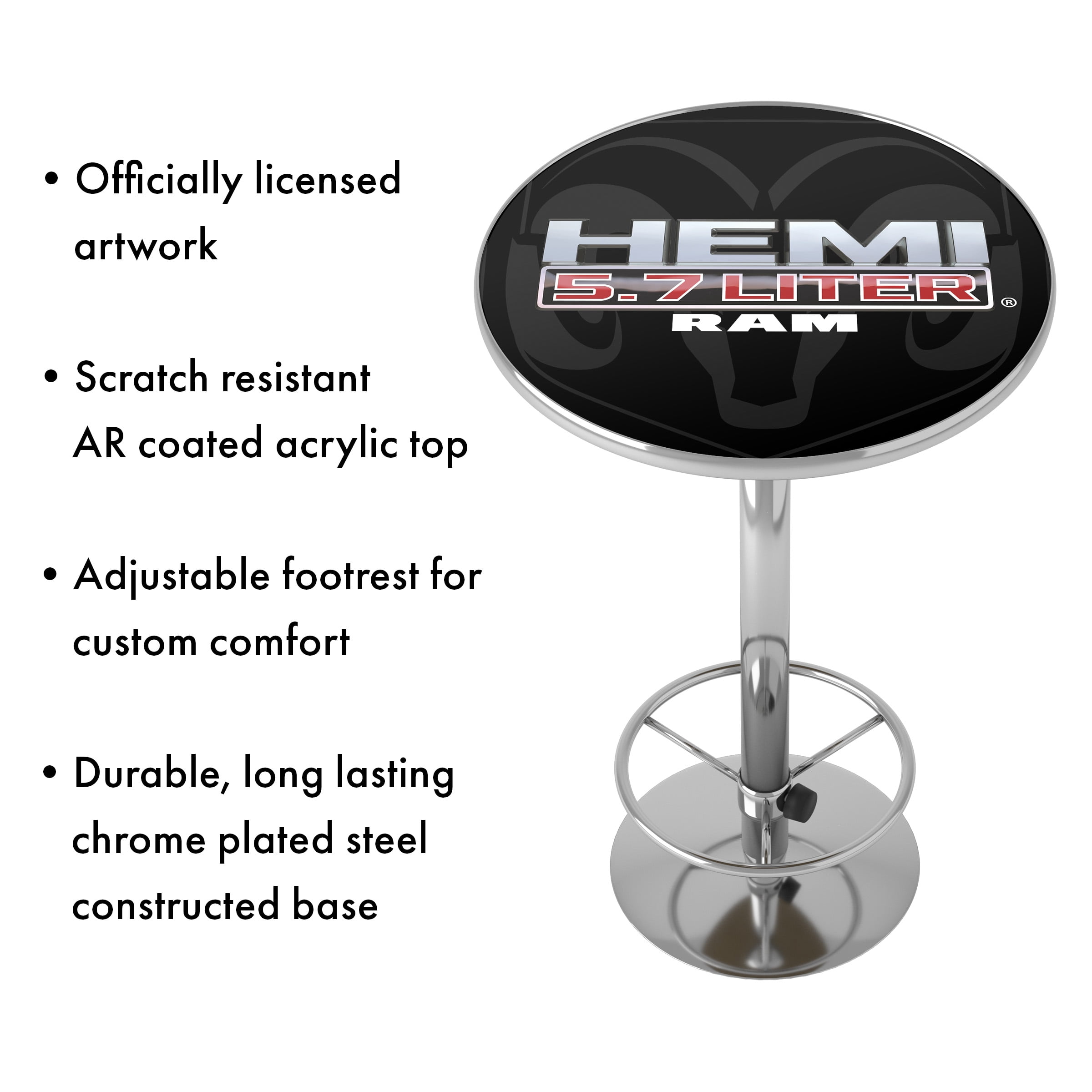 RAM Hemi Bar Table with Adjustable Footrest and Acrylic Top