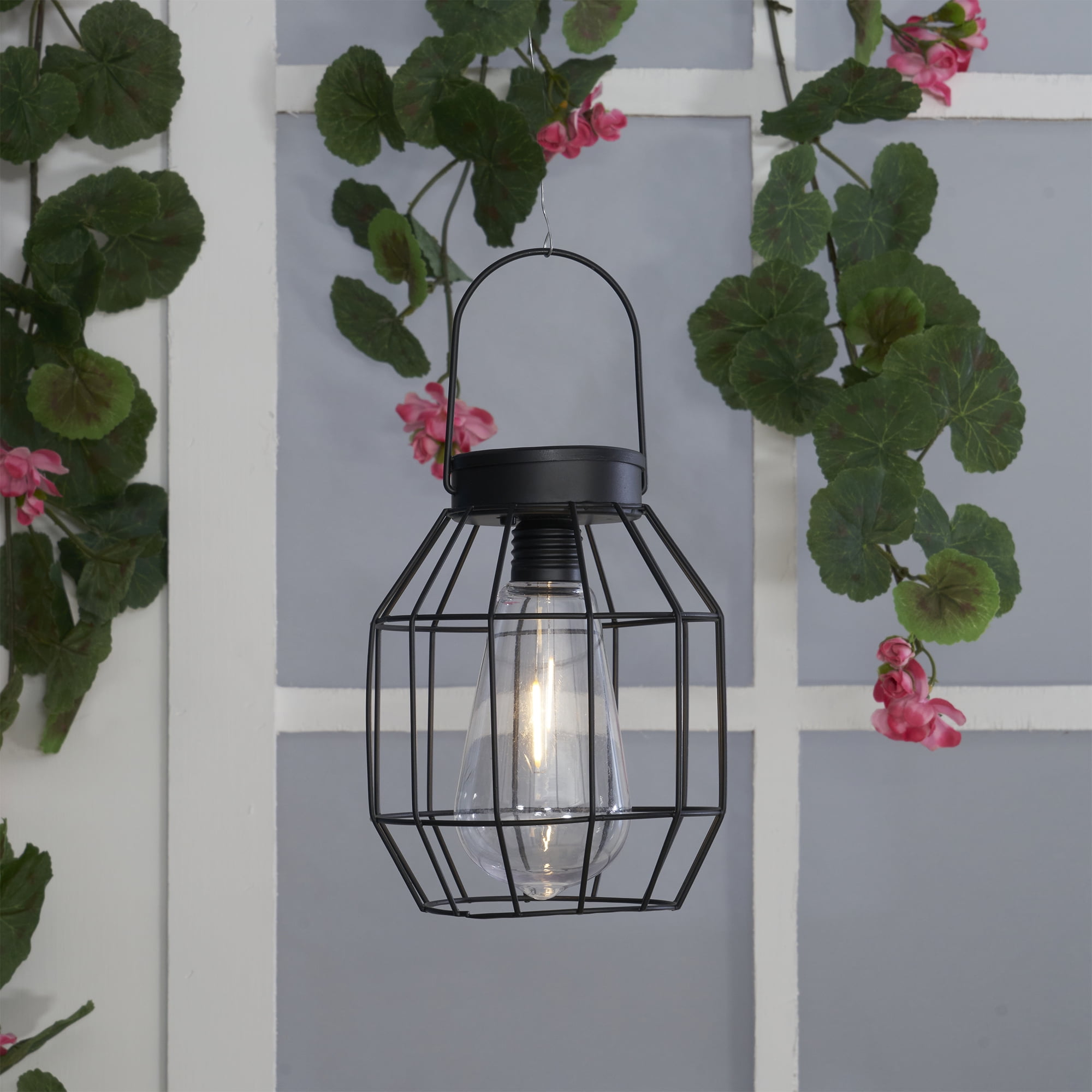 (2 pack) Better Homes & Gardens Solar Powered Warm White LED Outdoor Pendant Light, Black
