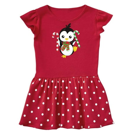 

Inktastic Christmas Penguin Penguin with Scarf Candy Cane Gift Toddler Girl Dress
