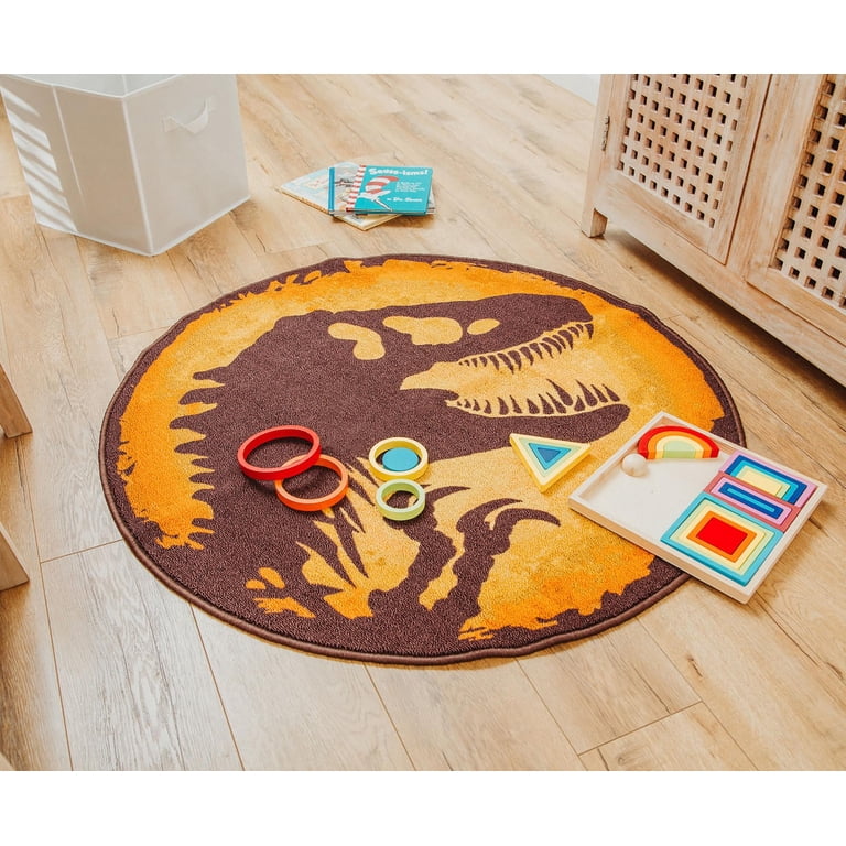 Jurassic World Logo 39-Inch Round Area Rug - Dinosaur Themed Decor