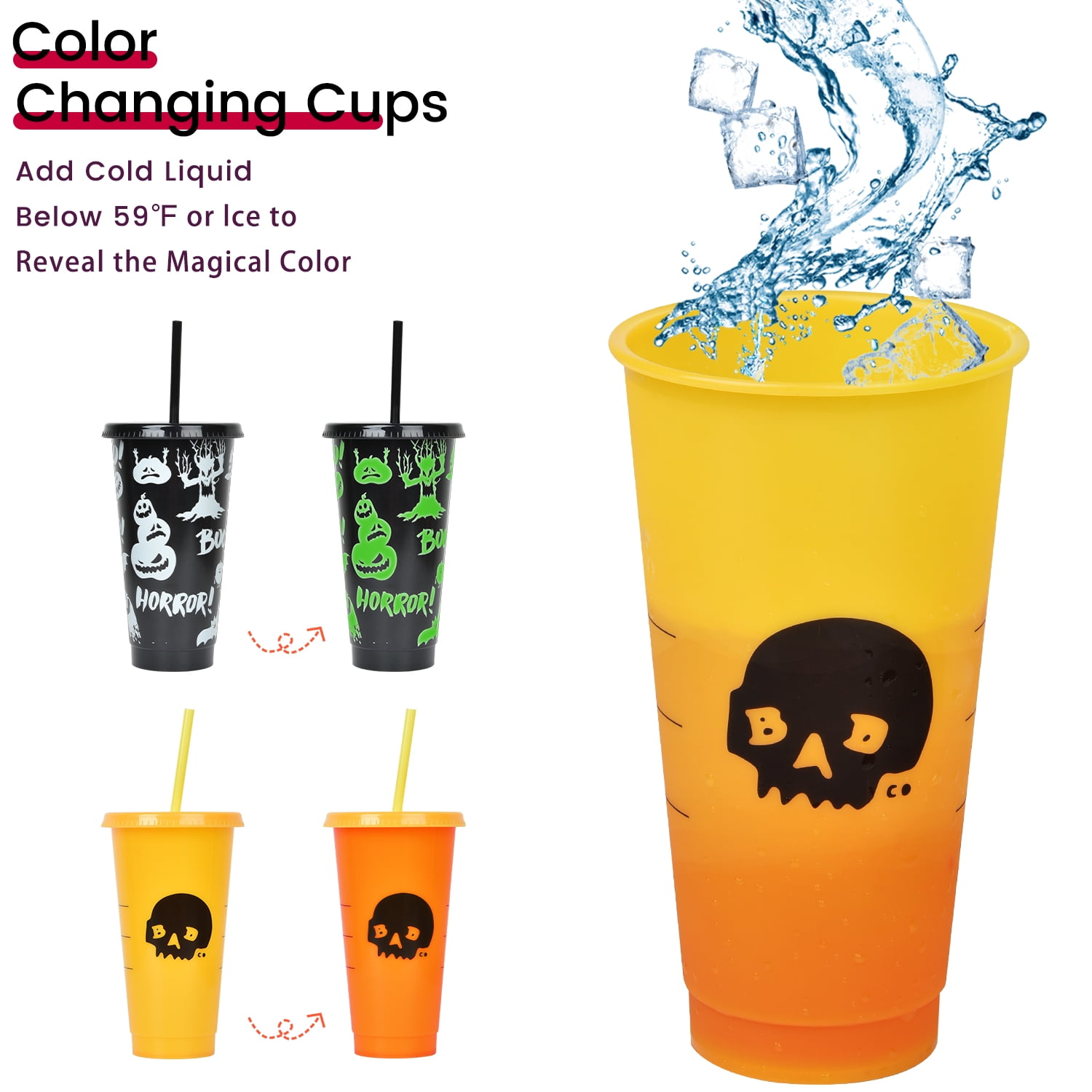 GlTpooo Halloween Decorations, Halloween Color Changing Cups With Lids And  Straws Plastic Tumblers With Lids And Straws, Kids Cups With Straws And Lids  For Halloween Great Gifts 
