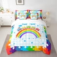 thumbnail image 2 of Feelyou Cartoon Colorful Puzzle Twin Bedding Sets 7-Piece, Kawaii Rainbow Cloud Bedding Comforter Set, Train Truck Vehicle Sheet Sets, Luxury Bedroom Decor, 2 of 7