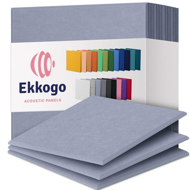 Paneles acústicos Ekkogo, 12 unidades, 30 x 30 x 1 cm, alta densidad, color gris oscuro