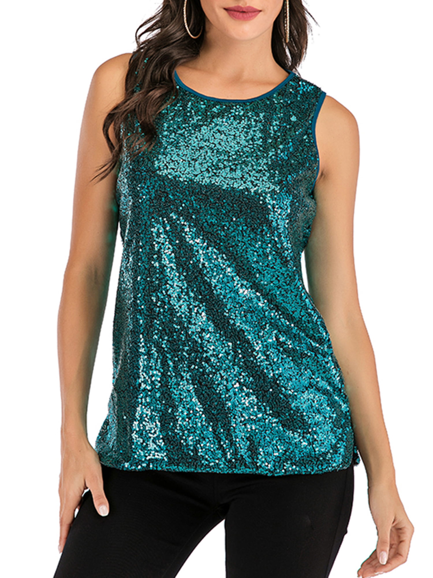 SAYFUT - SAYFUT Women's Sleeveless Sequin Shirt Top Sparkle Shimmer ...