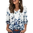 thumbnail image 2 of Xyxonk Womens Tops 3/4 Sleeve Dressy Casual V Neck Shirt Loose Fit Retro Print Blouses Fall Trendy Clothes Royal Blue L, 2 of 5