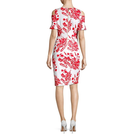 calvin klein short cold shoulder sleeve floral sheath dres