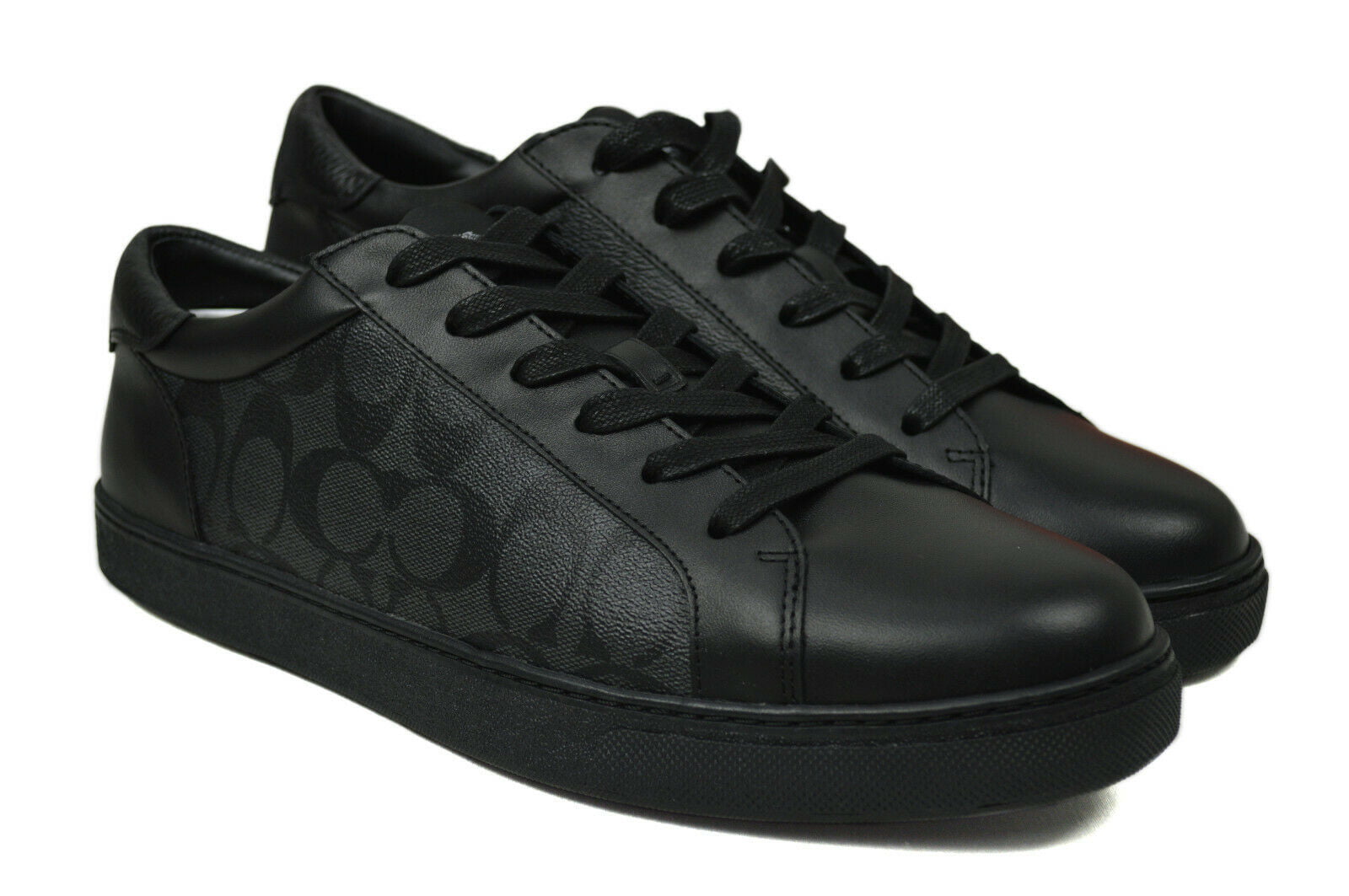 New Coach Mens C126 Solid Black Signature Leather Low Top Sneakers Sz   D 8997-3 