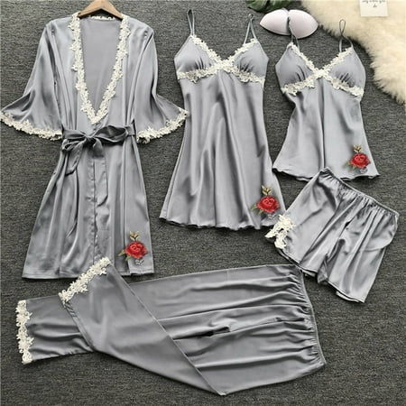 

HIBRO Women Sexy Lace Lingerie Nightwear Underwear Babydoll Sleepwear Dress 5PC Suit