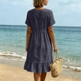 thumbnail image 7 of Horkkom T Shirt Dress Women Short Sleeve Button Down Solid Color Mini Dresses Vacation Beach Sundresses, S-3XL, 7 of 7