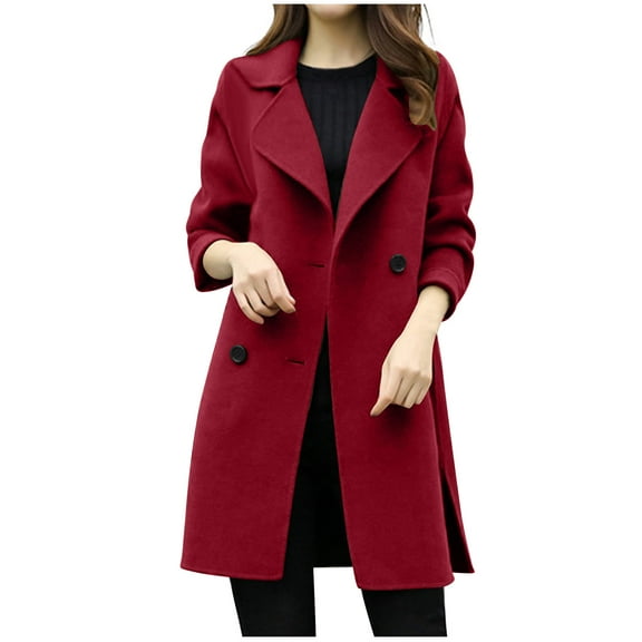 yievot Womens Double Breasted Peacoats Notch Lapel Collar Jacket Winter Long Trench Coat