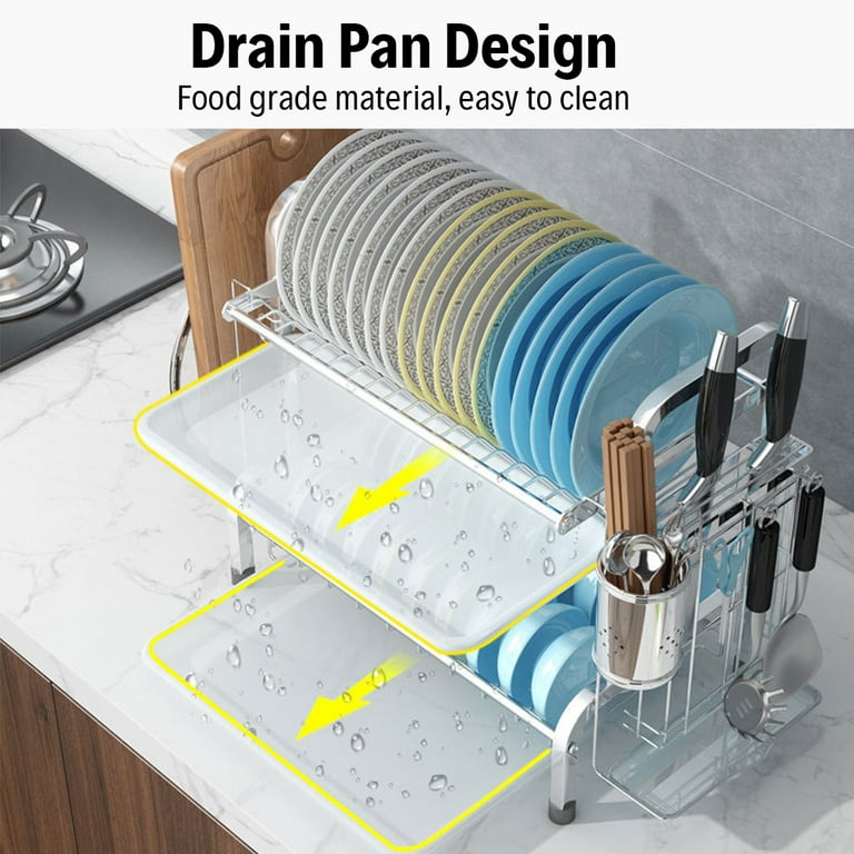 Stainless Steel Dish Drying Rack Dish Drainer w/ Utensil Holder