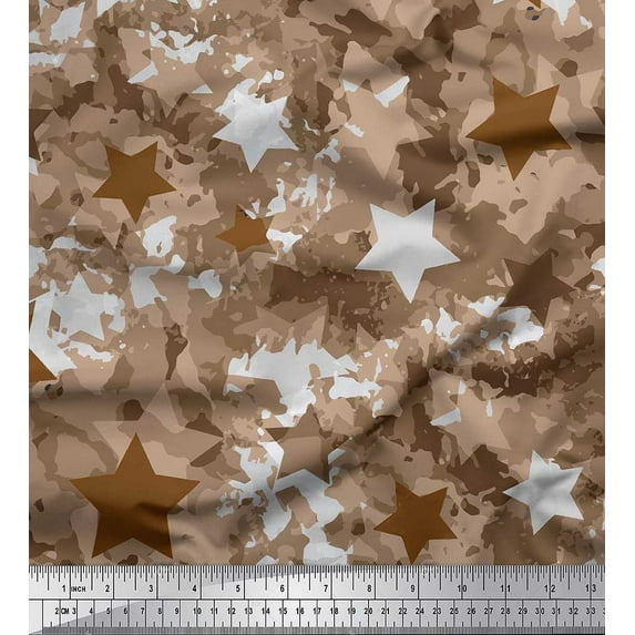 Soimoi Poly Georgette Fabric Star & Camouflage Fabric Prints By Yard 52 Inch Wide
