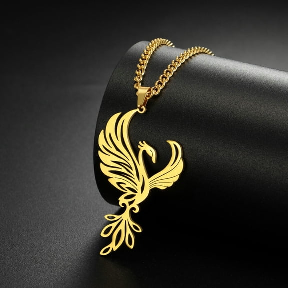 HOOUN Phoenix Pendant Necklace Stainless Steel Amulet Jewelry Gift-Gold