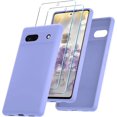 thumbnail image 1 of KOMI for Google Pixel 7a Case, Silicone Phone Case with 2 Screen Protector, Soft Anti-Scratch Microfiber Lining, Full Body Shockproof Slim Cover Support Wireless Charging, Lavender Purple, 1 of 5