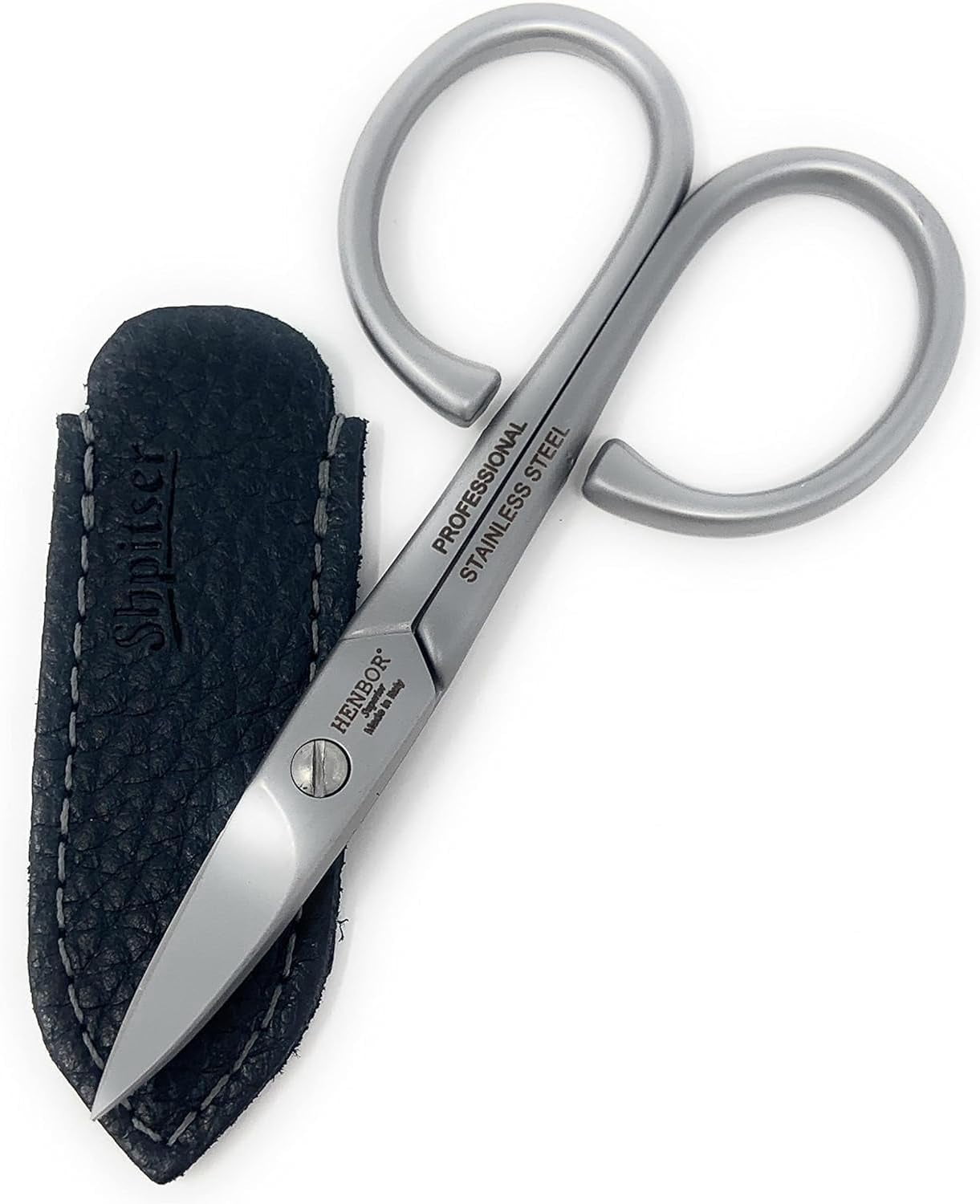 Professional Nail Scissors Luxury Stainless Steel Manicure Tools in SHPITSER Genuine Leather Case Made in Italy (Safety Baby Scissors)