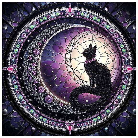 5D DIY Diamond Painting Kit, Moonlight Cat Special Diamond DIY Art Kit for Adults for Home Decoration and Gift Selection