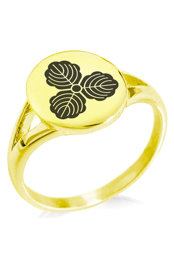 Stainless Steel Kasai Samurai Crest Minimalist Oval Top Polished Statement Signet Ring