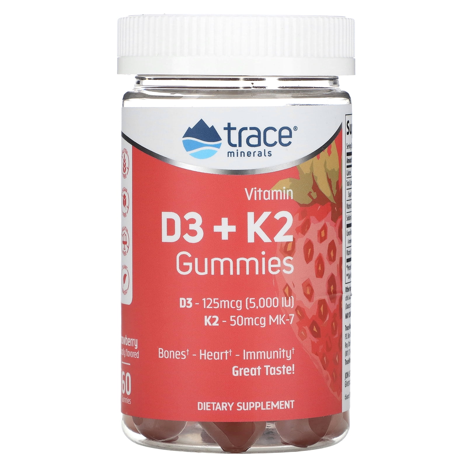 Vitamin D3 + K2 Gummies, Strawberry, 60 Gummies, Trace Minerals