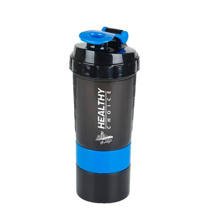 3 in 1 Protein Shaker Sport Fitness Gym Drinking Water Bottle, 500ml, 16oz, 316 Stainless Steel Mixing with Plastic Holder. 3 Compartment Pill Box with 200gr Protein Powder Container.