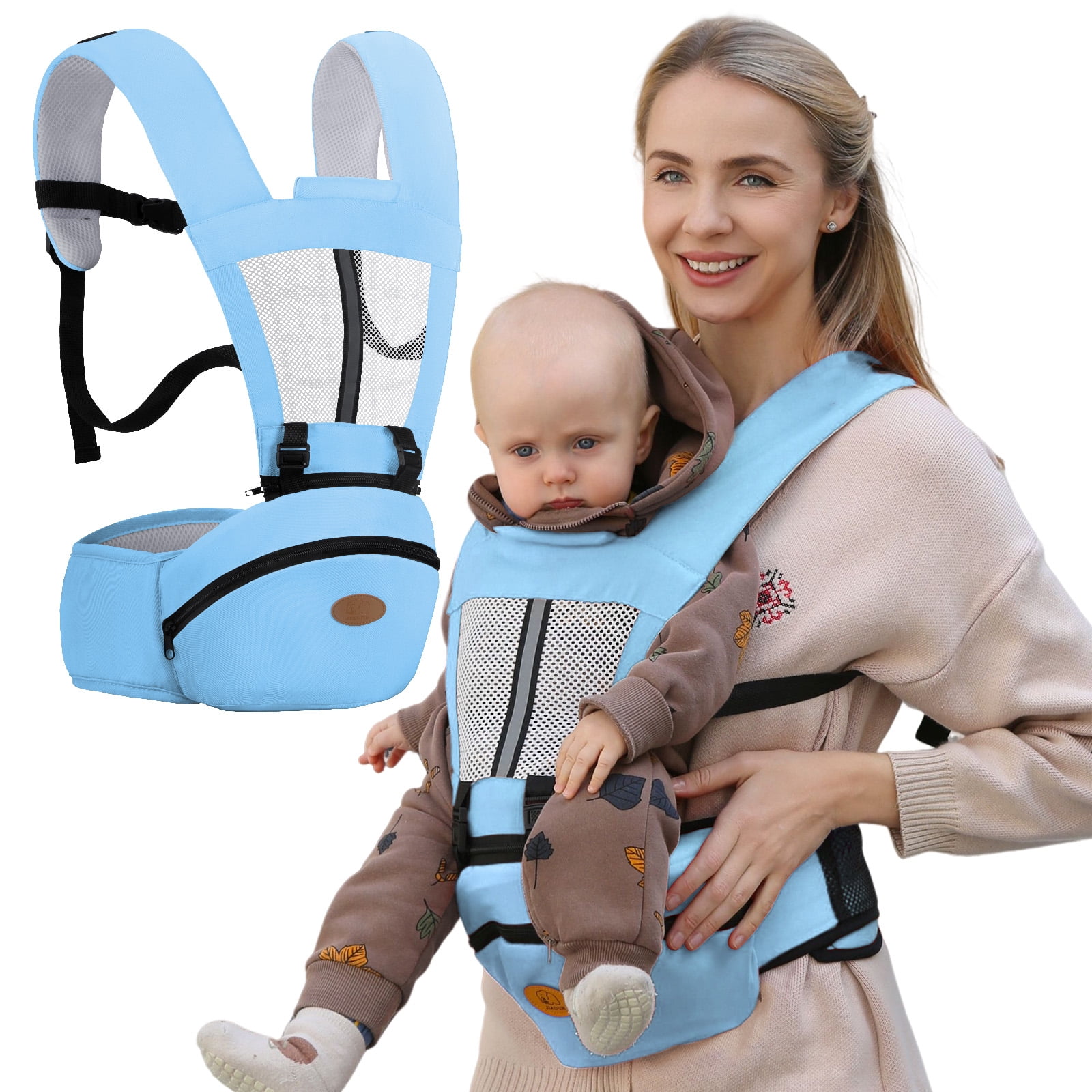 Babyltrl 6-in-1 Baby Carrier with Hip Seat,Ergonomic Infant Carrier Backpack,Breathable Wrap Seat for Newborn Toddlers up to 44 lbs,Blue