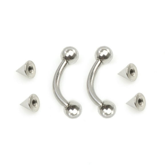BodyJewelryOnline Pack of Two Eyebrow Ring with 4 extra Spike End Beads Two Separate Look Men Women