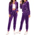 thumbnail image 2 of Honganda Women 2 Pcs Tracksuits Solid Color Zipper Hoodie Sweatshirt and Sweatpants for Activewear Outfits Set, 2 of 7