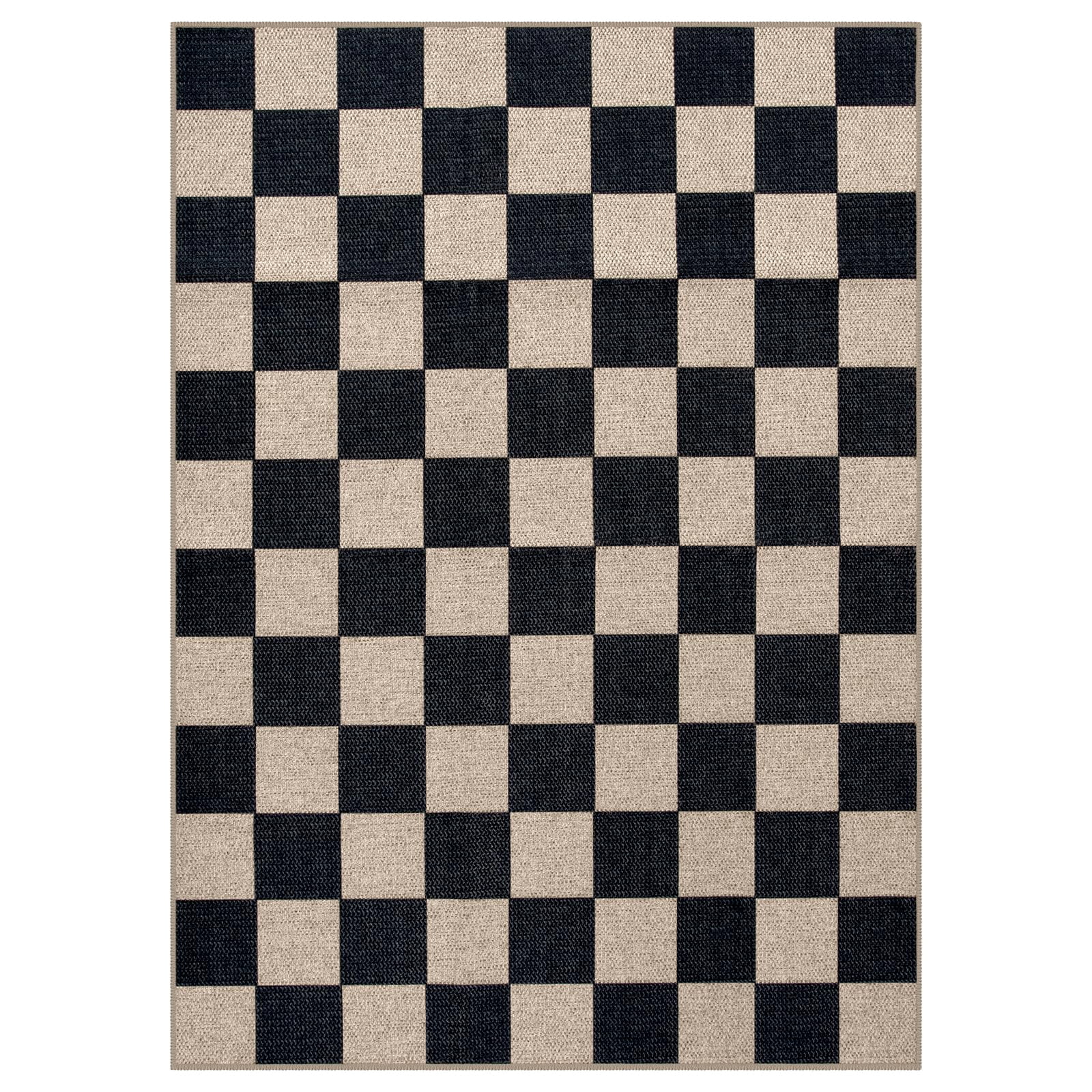 Lahome 5'x7' Checkered Easy Jute Area Rug,Outdoor Patio Rug Washable Rugs for Entryway Checkerboard Indoor Outdoor Living Room Classroom Rugs,Farmhouse Neutral Non Slip Black Carpet for Bedroom