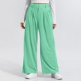 thumbnail image 7 of Women Pleated Wide Leg Trousers High Waisted Waffle Knit Palazzo Pants 27" 29" Casual Work Business Slacks with Pockets Mint Green, 7 of 7