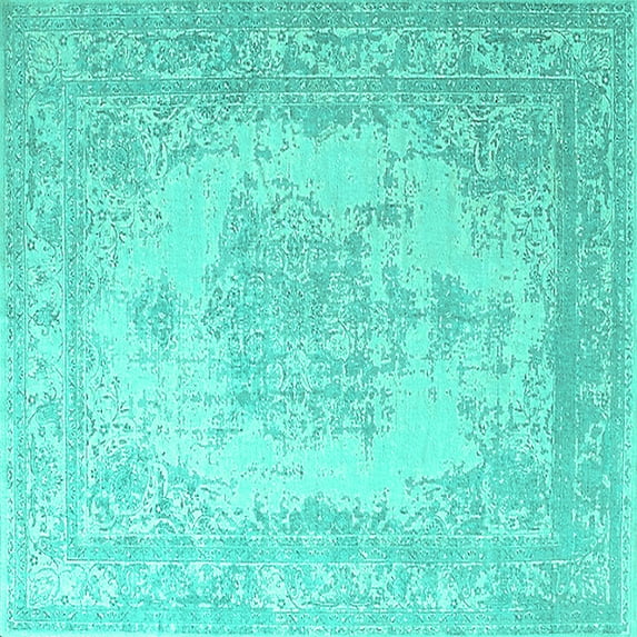 Ahgly Company Indoor Square Oriental Turquoise Blue Industrial Area Rugs, 4' Square