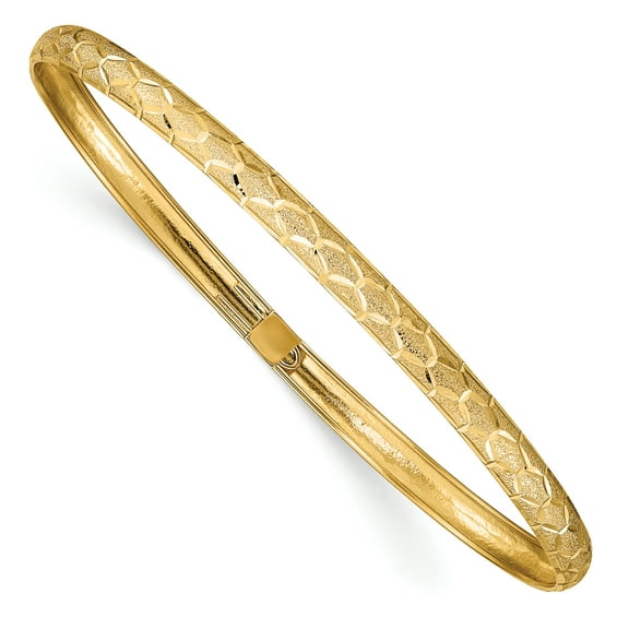 14K Yellow Gold Hexagonal Diamond Cut Flexible Bangle Bracelet