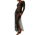 thumbnail image 2 of Women’s See-Through Lace Dress, Long Sleeve Round Neck Slit Hem Dress Chemise Beach Vacation Party Wear, 2 of 8
