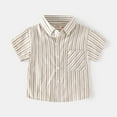 thumbnail image 3 of LNMQLPDBS Toddler Boy Short Sleeve Striped Lapel Tshirts Boys Button Down Shirt with Chest Pocket Cute Summer Tops for Kids Beach Vacation Clothes Coffee 18-24 Months, 3 of 4