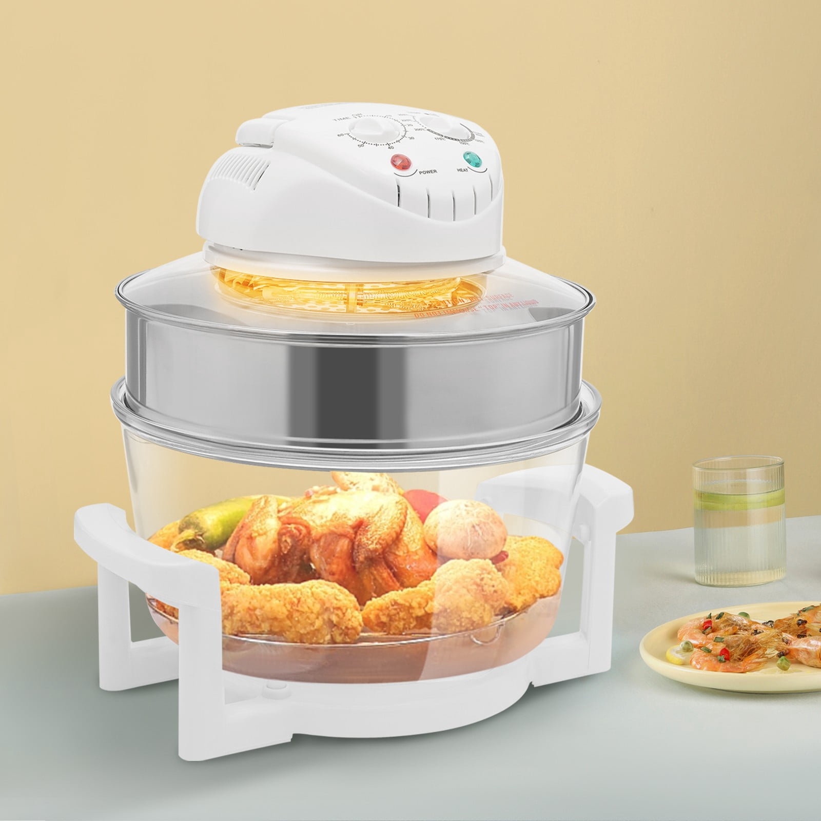 Glass Air Fryer 18Qt with Viewing Window, 1400W Halogen Air Fryer Oven for Quick Cooking, 360° Visible To Watch Food, with 8 Accessories for Baking Roasting Grilling, 60 Min Timer & 482℉,