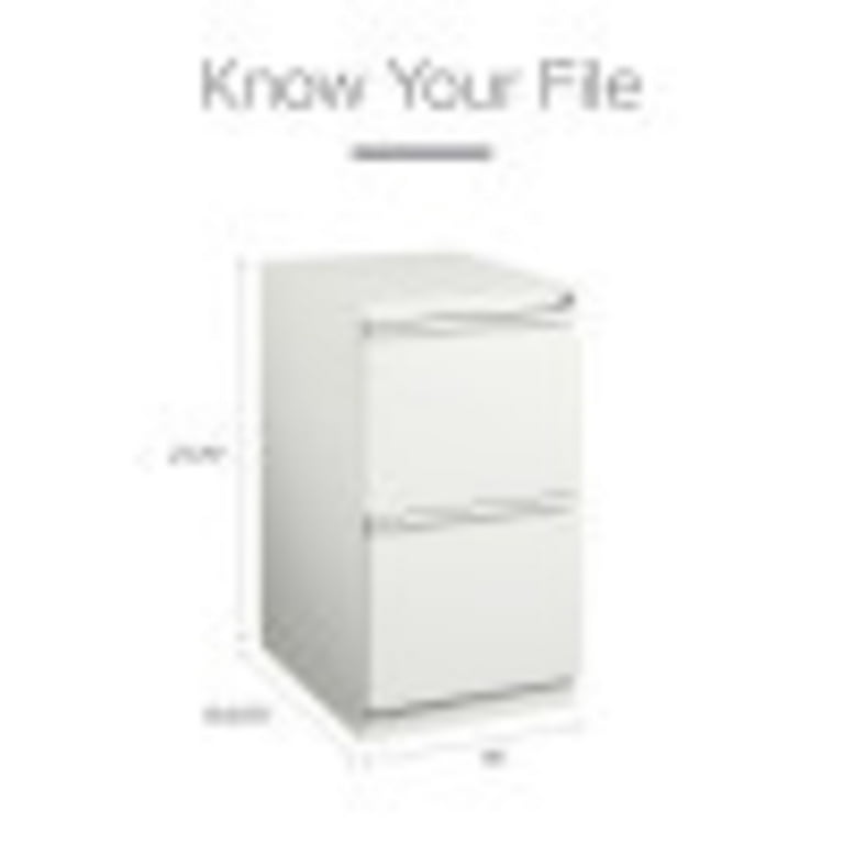 Office Dimensions 20 Inch Deep Metal 2 Drawer File with Full Pull, for Home  and Office, Holds Letter Width Hanging Folders Mobile Pedestal, White