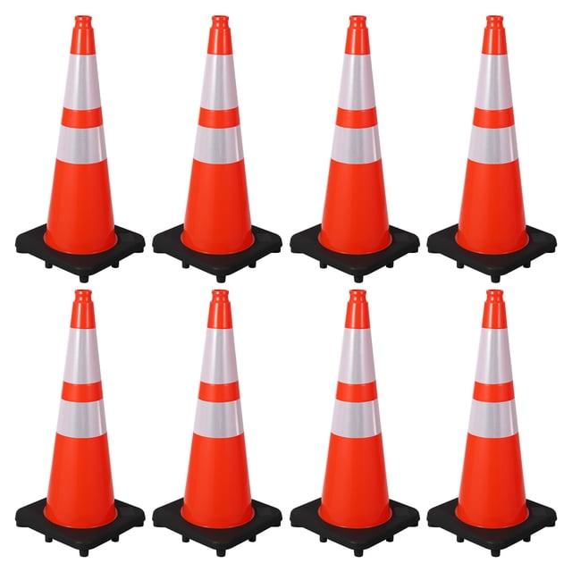 28" High-Visibility Safety Cones 8 Pack with Reflective Collars & Weighted Bases for Traffic Control