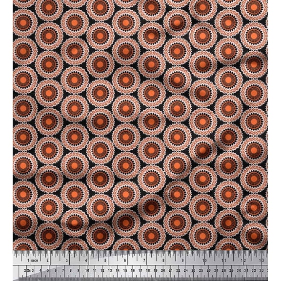Soimoi Black Cotton Duck Fabric Mandala Geometric Print Fabric by the Yard 42 Inch Wide