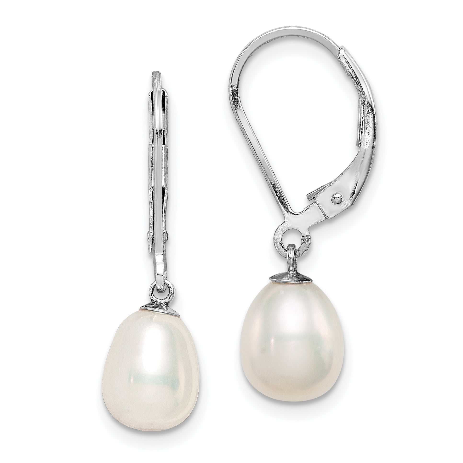 Icecarats 925 Sterling Silver 8mm White Freshwater Cultured Pearl Leverback Earrings Lever