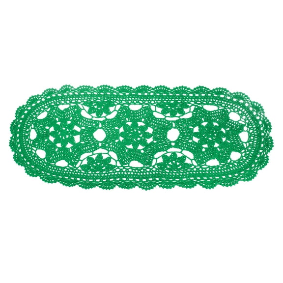 Uxcell Crochet Doilies, 22" x 10" Handmade Crochet Table Placemats Oval Lace Doilies 3 Flowers Pattern Cotton Coaster for Wedding Party Decoration, Green