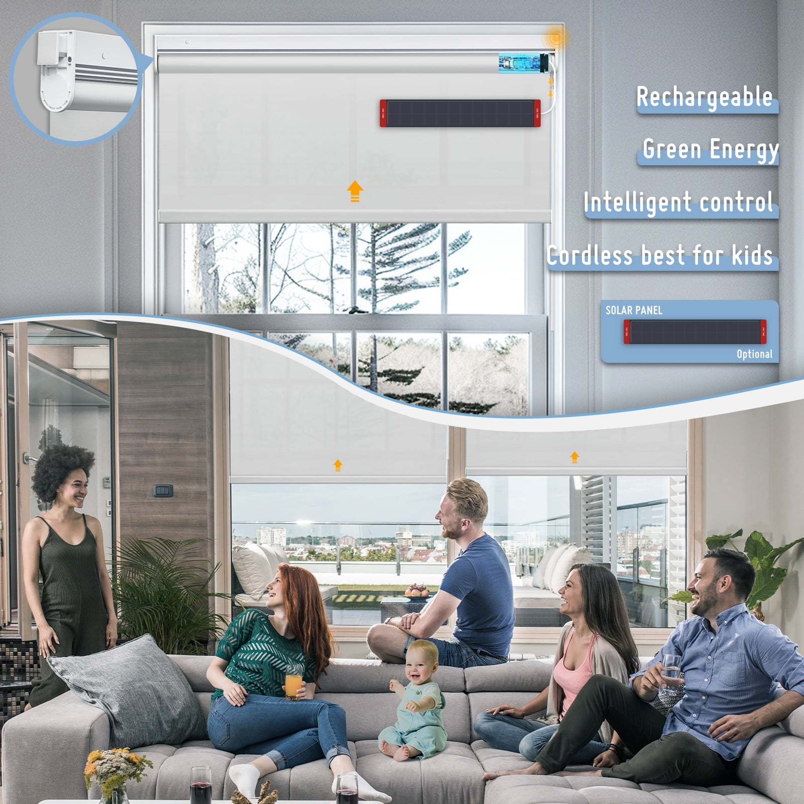 Keego No Drill Motorized Blinds, Smart Blinds for Windows Work with Voice Assistant, Custom Automatic Blinds with Pull-Rod Trigger Motorized Roller Shades - White (Blackout), 22"W x 72"H