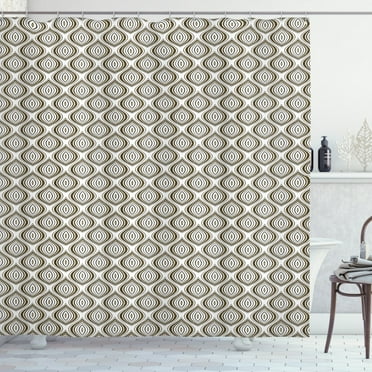 Abstract Shower Curtain, Classic Timeless Oval Motifs Ornate Simplistic Minimal Illustration, Fabric Bathroom Set with Hooks, 69W X 75L Inches Long, Yellow Black and White, by Ambesonne