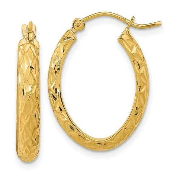Finest Gold 14K Yellow Gold Polished Diamond-Cut Fancy Oval Hoop Earrings