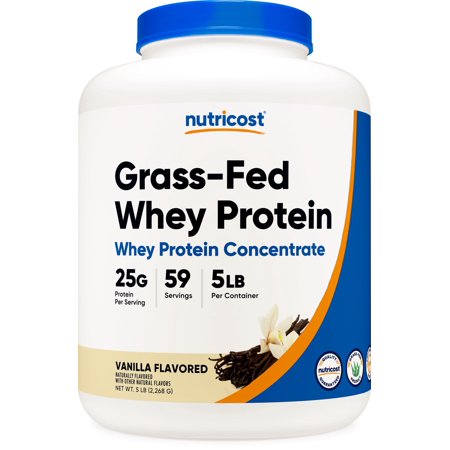 Nutricost Grass-Fed Whey Protein Concentrate (Vanilla) 5LBS - Non-GMO, Gluten Free