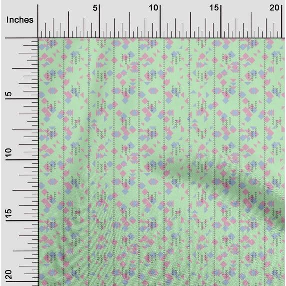 oneOone Cotton Silk Fabric Ikat Stripe|Diamond & Triangle Geometric Print Fabric By The Yard 42 Inches Wide