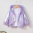 thumbnail image 2 of Jalioing Girl's Hooded Jacket Lightweight Zipper Up Coat Spring Fashion Holographic Jacket Outerwear for Kids, 2 of 7