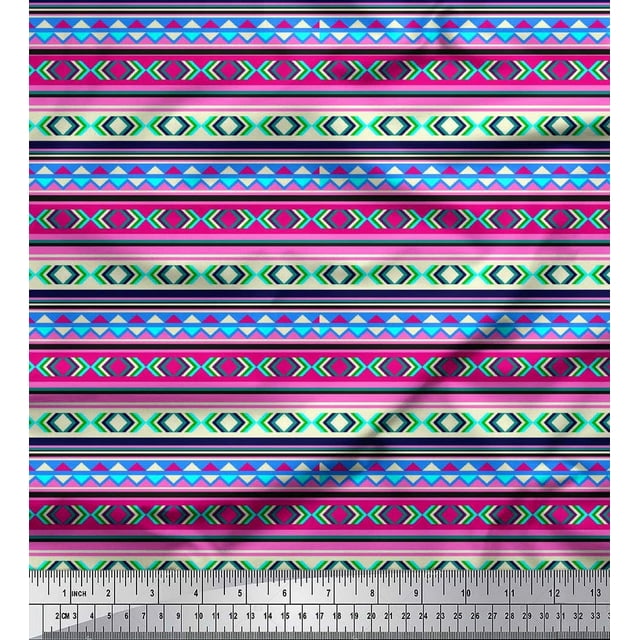 Soimoi Poly Georgette Fabric Aztec Geometric Print Fabric by Yard 52 Inch Wide